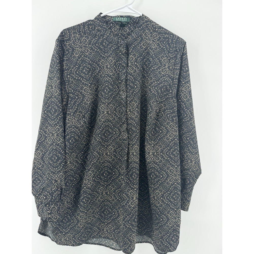 Lauren Ralph Lauren Tunic Top Size 1X Black Gold Mock Neck Lightweight Collared